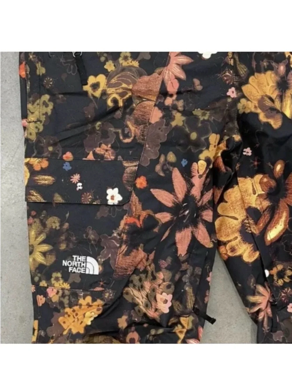 The North Face Black Floral Snow Bibs with Orange & Pink Accents - Picture 5 of 10